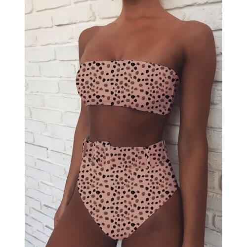 Hot Sale 5 Color Sexy Bikini Set High Waist Swimsuit Bikinis Strapless Two Piece Swimwear Print Swimsuit Beachwear Swimming Suit