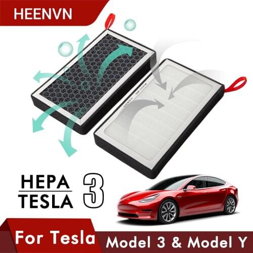 Heenvn New Air Filter HEPA Cleaner For Tesla Model 3 Accessories 2017-2020 2Pcs Car Air Condition Filter Replacement Protection