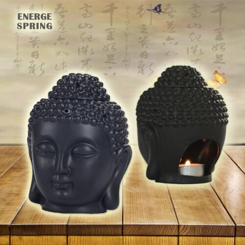 Ceramic Incense Burner Black / White Thai Buddha Head Ceramics Aroma Burner Essential Oil Candle Aroma Diffuser Zen Gifts