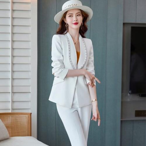 White autumn winter new womens suit pants suit office pants professional jacket and Pants Set2 piece set pant suits for women