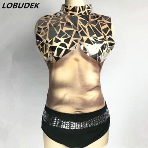 Sexy Male Female Nightclub Pole Dancing Costume Bar Party Show Stage Wear Dancer Teams Dance Outfit Flash Sequins Slim Bodysuit