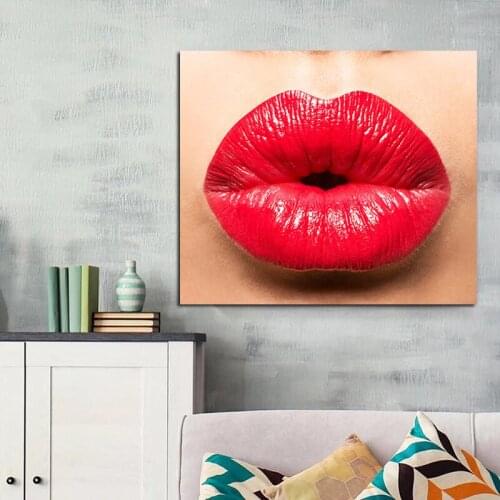 Red Lips With Lipstic Oil Painting on Canvas Cuadros Posters and Prints Scandinavian Wall Art Picture for Living Room No Frame