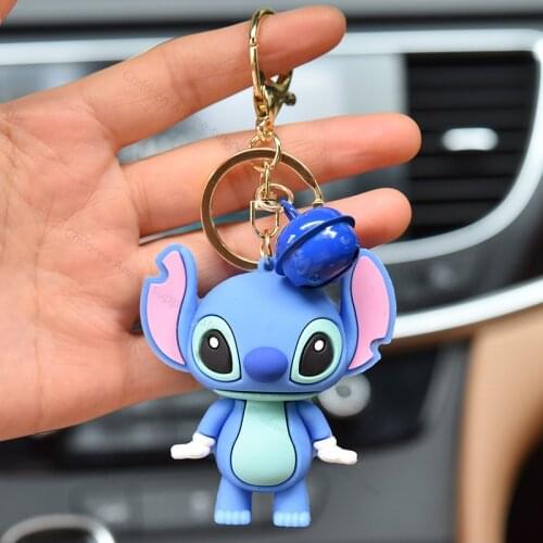 Disney Mickey Mouse Winnie The Pooh Stitch New Cartoon Anime Figures Doll Bell Keychain Pendant Couple Bag Pendant Toys Gifts