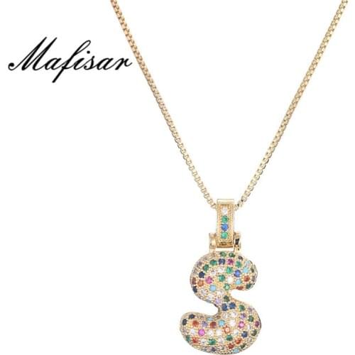 Mafisar Luxury A-Z 26 Letters CZ Zirconia Pendant Necklace for Women Cute Rainbow Initials Name Necklace Wedding Jewelry