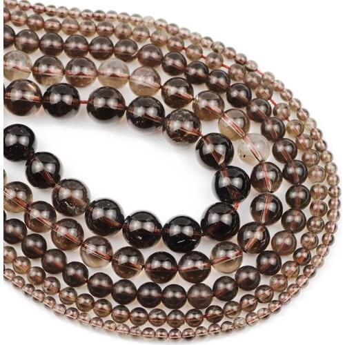 Natural Tea Crystal Stone Brown Quartz Round Smooth Loose Bead 4/6/8/10/12MM For Handmade Jewelry Making DIY Pendant Accessories