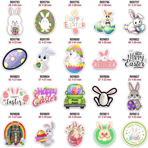 Rabbit Cartoon Planar Resin Happy Easter Printed 10pcs/lot for for DIY Phone Decorations Accessories