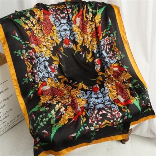 Large Square Silk Scarf Foulard Kerchief for Women Female Satin Hair Silk Luxury Brand 90cm Scarves Unique Styles Hijab FJ519