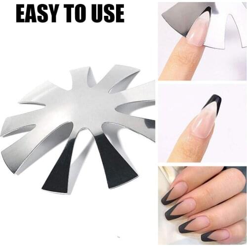 Pro 9 Sizes Easy French Smile Cut V Deep Square(Trapezoid) Shape Line Almond Tips Edge Trimmer Acrylic Tools Nail Art Cutter K08