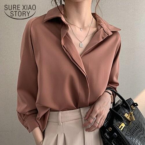Plus Size Loose Shirt Korean Clothes Autumn Women 2021 Fashion Blouses Solid Long Sleeve Blouse Simple OL Feminine Blusa 11193