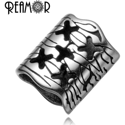 REAMOR Hole Size 12*6mm 316l Stainless Steel X Letter & Cross European Square Charm Beads For Men Bracelet DIY Jewelry Making