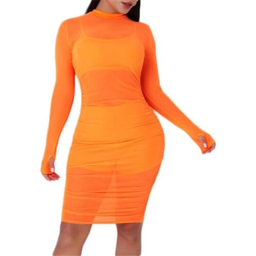 Sexy Dress Women 2021 Summer Nightclub Solid Color Gauze Dress Vest and ShortsThree-piece Suit Female JD1075