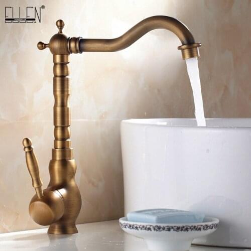 Bathroom Sink Faucet Antique Bronze Bath Basin Crane Faucet Water Tap Single Handle Cold and Hot Water FA9100-4