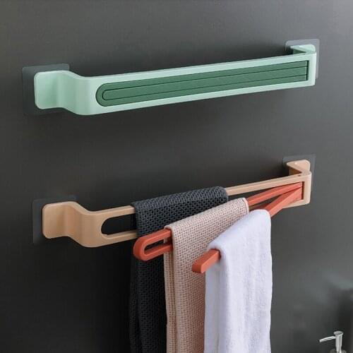 Towel Rack Punch-Free Shower Holder Bathroom Accessories Folding Wall Organizer Hook Towel Rack Shelf Wall Hanging Towel Rack