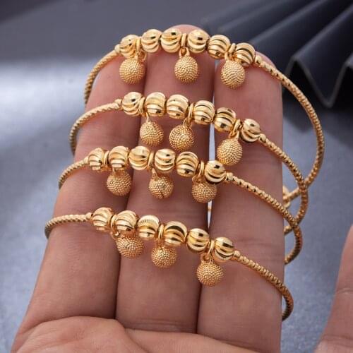 Wando 4pcs/lot Dubai NEW 24K Gold Color Wedding Bangles For Women Gifts African Bead Bracelet