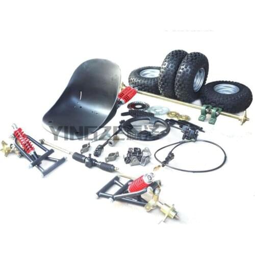 GO KART KARTING ATV UTV 1M Rear Axle Steering Gear Rack Pinion Swingarms Tie Rod Steering Wheel Brake Pump With 6" Wheels Seat