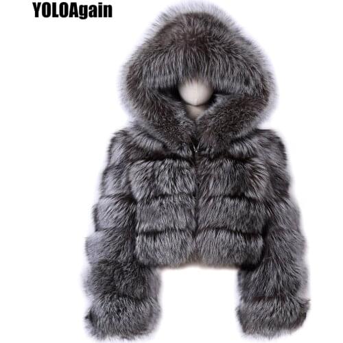 YOLOAgain Winter Thick Warm Women Hooded Real Fox Fur Jacket Coat