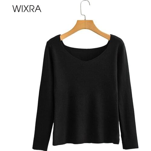 Wixra Womens Sweaters New Fashion V Neck Autumn Winter Solid Pullovers Tops Chic Loose Femme Jumpers