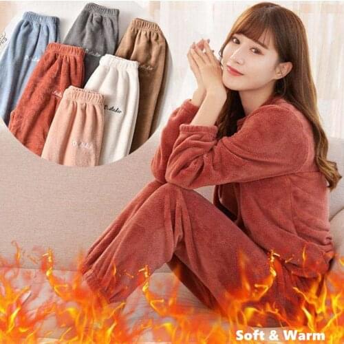 Women Pajamas Suit Hoodies Homewear Sweatshirt Warm Sleepwear Nightie 2pcs Sets Pants Nightwear Flannel Warm Plush Winter Autumn