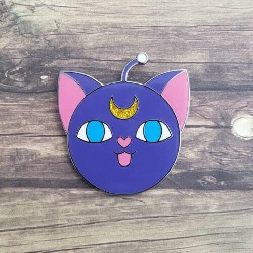 Sailor Moons Hard Enamel Pin Glitter Kawaii Moon Brooch Accessories Cute Cartoon Luna Magic Cat Animal Badge Jewelry