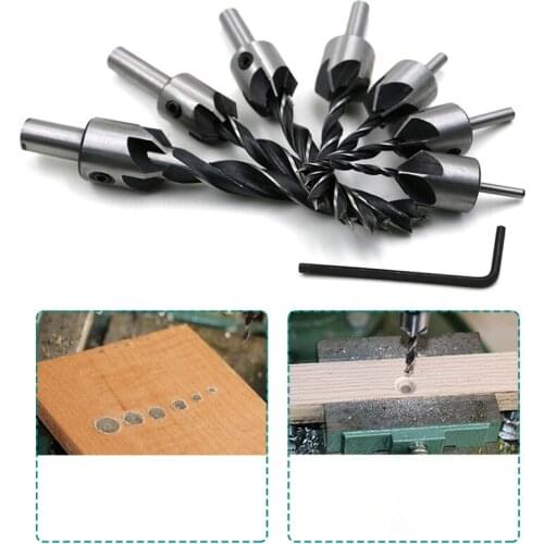 ZtDpLsd 5 Flute Countersink Drills Bit Hss Reamer Set For Woodworking Chamfer Drill Press Carpentry + 1Pcs Wrench