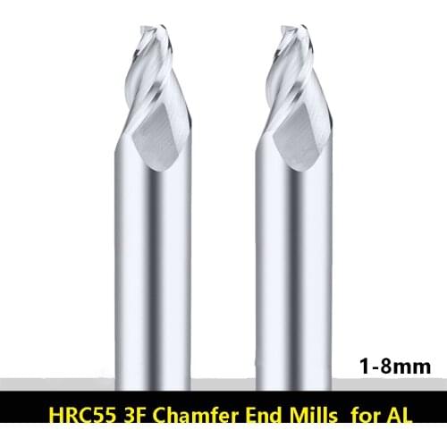 1PCS Taper Milling Cutter for Aluminum HRC55 3 Flute Carbide Tungsten Steel Chamfer End Mills CNC Milling Machine 1 2mm 3mm 8MM