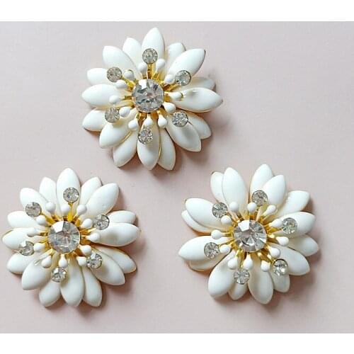 10 PCS 30mm Metal Alloy Multilayer Sunflowers Crystal Drops Of Glaze White Enamel Flowers DIY Accessories For Jewelry Making