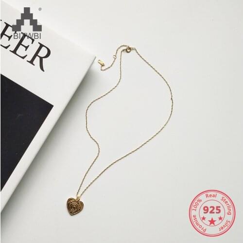 100% Real 925 Silver Jewelry Necklace Pendant 45CM 55CM Fashion Charm Gold Geometric Heart Pattern