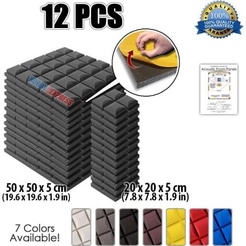 Arrowzoom 12 pcs Hemisphere Grid Adhesive Studio Acoustic Panel Soundproof Foam Tiles 19.6*19.6*1.9" / 7.8*7.8*1.9" KK1056