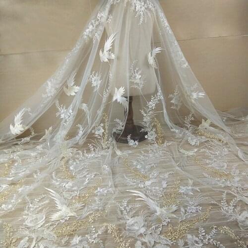 2Yards Sequin White Wedding Lace Fabric 2019 New Embroidery Sequins Guipure Tulle Sewing Evening Dress Lace Material