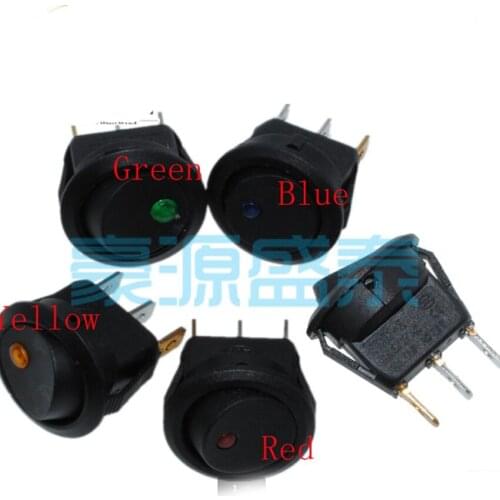 20PCS/Lot 12V Round Rocker Switch With LED 3Pin 3P 2-Position 6A/250V 20mm Red/Green/Yellow/Blue