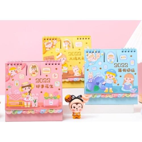 2022 Year Cute Walnut Girl Series Desktop Calendar DIY Cartoon Dual Daily Schedule Table Planner 2021.8-2022.12