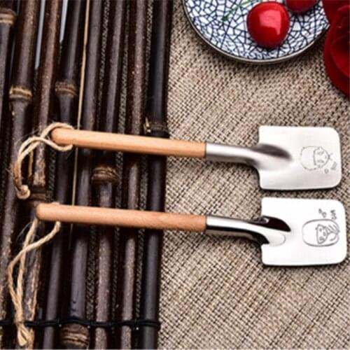 304 Stainless Steel Shovel Ice Cream Matt Spoon Dessert Scoop Fruit Cake Spoon Creative Couple Laser Engraving Cartoon 2pcs/set