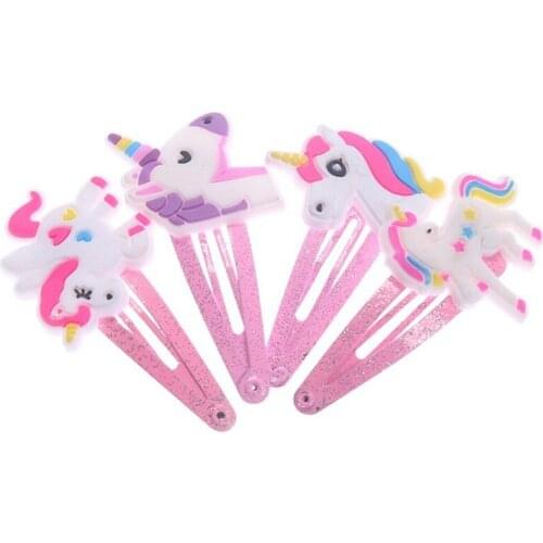 4Pcs/Set Cartoon Animal Hair Clips Cute Glitter Unicorn Hairclips Plastic Hairpins Kids Headwear Hair Accessories