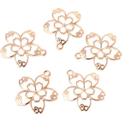 5 Pcs DIY Handmade Pendant Jewelry Frame Mold Cherry Blossom Petals Border Glue UV Resin Epoxy Glue Metal Hollow Borders