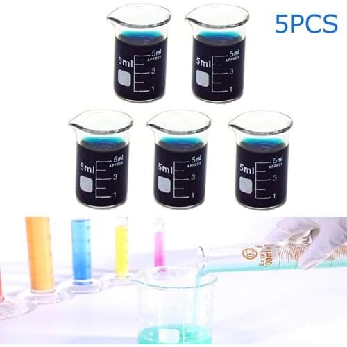 5Pcs 5ml Low Form Beaker Chemistry Laboratory Borosilicate Glass Transparent Beaker Flask With Spout Laboratory Equipment