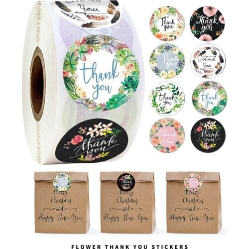 500Pcs/roll Floral Thank You Sticker Scrapbooking Wedding Envelope Seals Handmade Stationery Paper Label Stickers