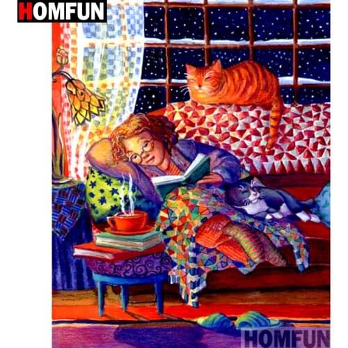 HOMFUN Full Square/Round Drill 5D DIY Diamond Painting "Cat old man" 3D Embroidery Cross Stitch 5D Home Decor A13158