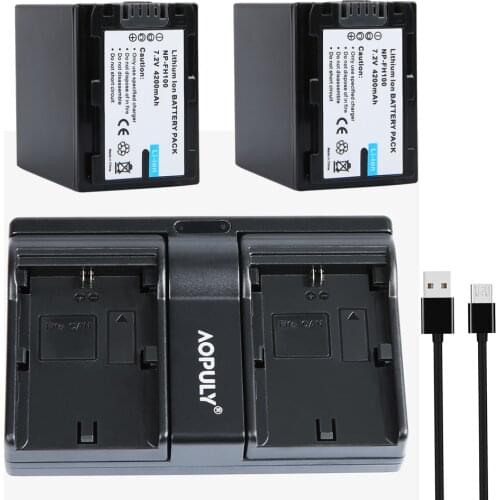 AOPULY 2 Pcs 4200mAh NP-FH100 NP FH100 LI-ION Battery + USB Dual charger For Sony XR100E 200E 500E 520E UX5E 7E SR10E 11E 12E