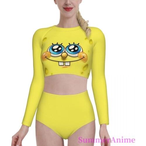 Bikinis Sponge Baby sexy 2021 Women Long Sleeve Swimsuit high Waist Swimwear Animes square pants bathing suit SwimSuit