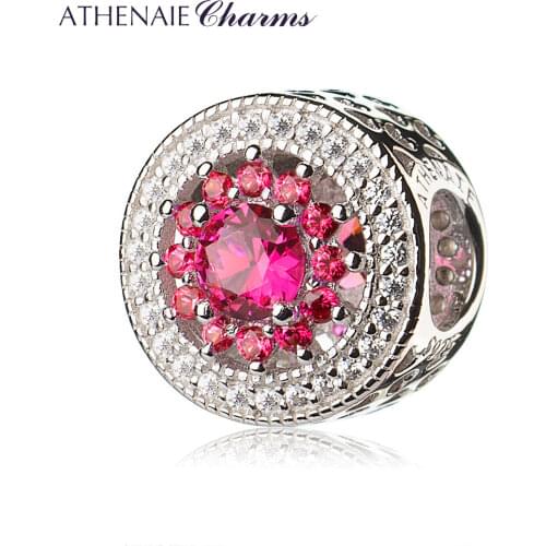ATHENAIE 4 Colors 925 Sterling Silver with Pave Clear CZ & Rose Red Heart Radiant Openwork Charm Beads Fit Bracelets and Bangles