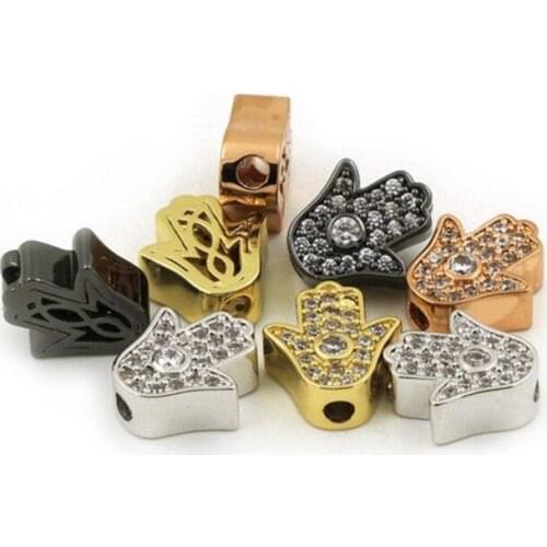 Evil eye Hamsa Hand beads clear CZ micro paved double sided CZ Micro pave finding Cubic Zircon CZ space bead