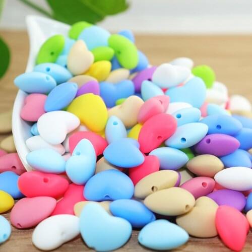 Heart Shape Beads Colorful Beads For Baby Teether Teething Chain Chew Toys For Mommy Handmaking BPA Free Food Grade Silicone