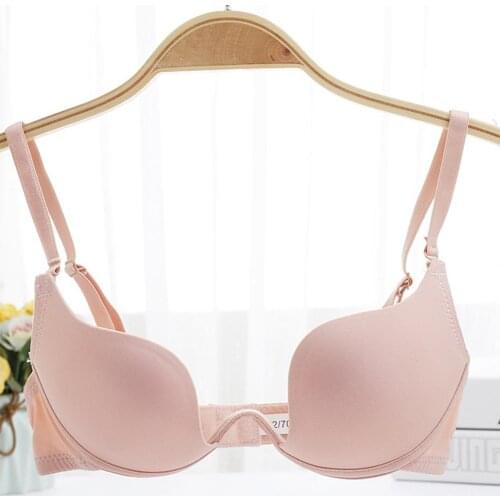 Women Girl Sexy Deep-U Low Cut Solid Color Backless Padded Bra Push-Up Underwear Ladies Intimates