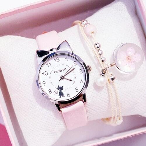 Kids Watches Students Children Pink Watch Girls sale Leather Child Hours Black Cat Quartz Wristwatch Girl Gift Clocks reloj