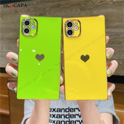 Gold Plating Square Love Pattern Phone Case For iPhone 12 11 Pro Max XR X XS Max 7 8 Plus SE 2020 Soft Silicone Shockproof Cover