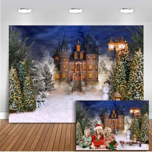 Christmas Tree Backdrop for photography Newborn Baby Background for photo booth studio Castle Photocall Snowflake Winter Poster