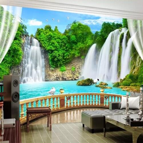 Custom Mural Photo Wall Paper 3D Non-woven Embossed Wallpaper Waterfall Landscape Large Murals Living Room TV Background Decor