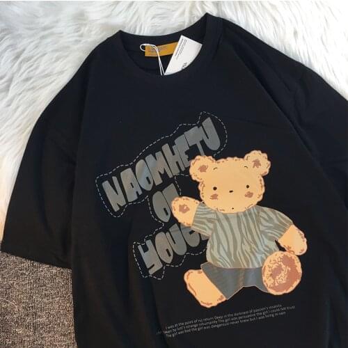 Printing T-shirt Summer Short-Sleeved Round Neck Mens Fashion Loose Cotton All-match Style INS Lovers Student BF