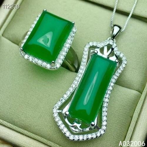 KJJEAXCMY Fine Jewelry 925 Sterling Silver Inlaid Natural Chalcedony Gemstone luxury Ring Necklace Pendant Set Support test