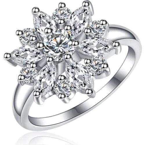 Sun Flower Ring Transparent Cubic Zirconia Ring Ladies Engagement Ring Popular Exquisite Girl Decoration Holiday Jewelry Gift